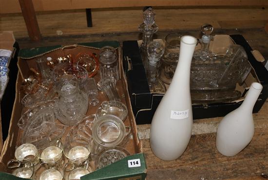 Two opaque glass bottle shaped vases